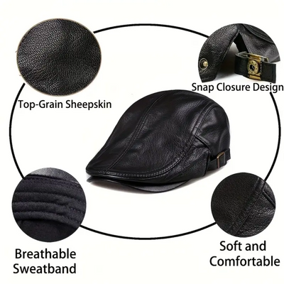 Hanz | Genuine Leather Adjustable Fit Newsboy Cap