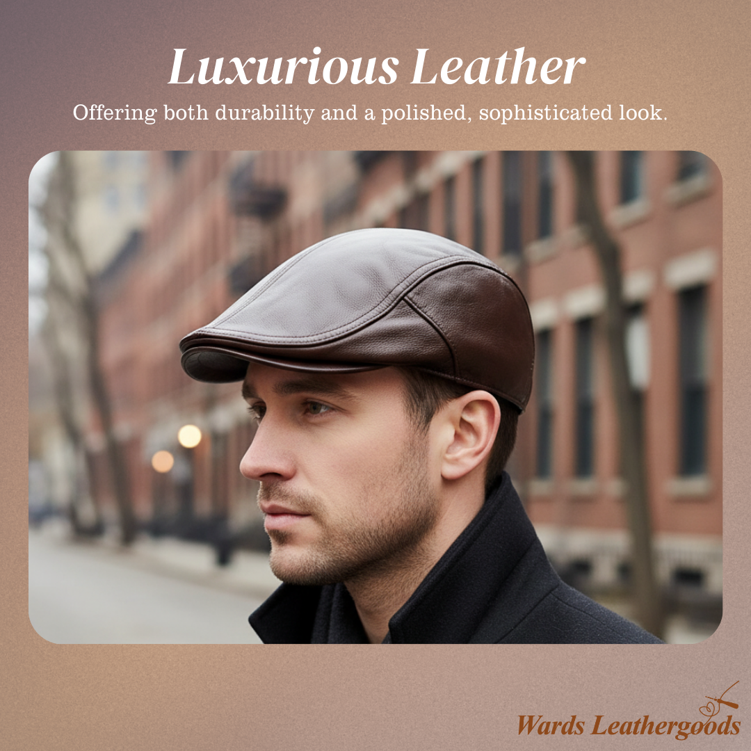 Hanz | Genuine Leather Adjustable Fit Newsboy Cap