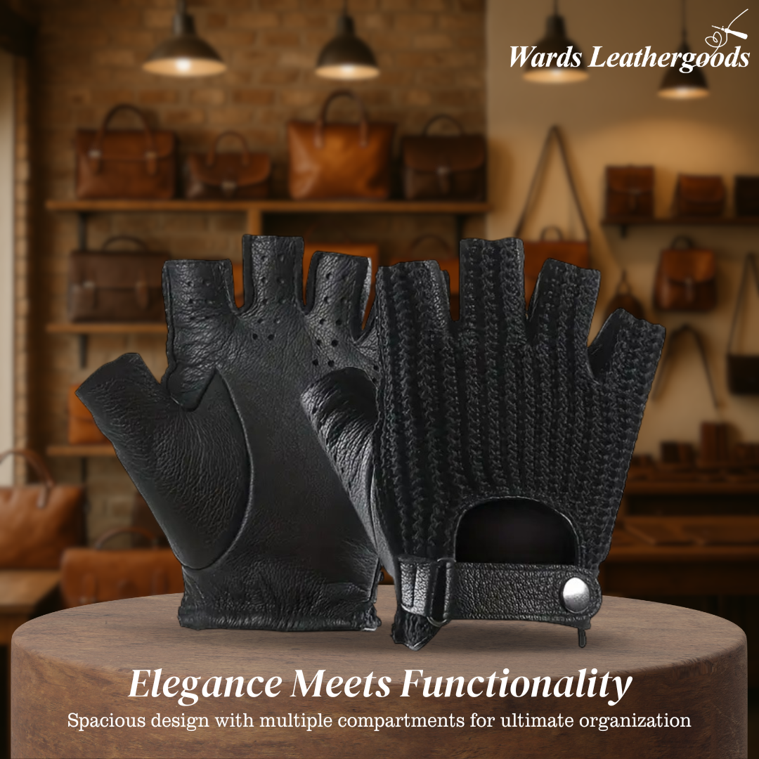 Cillian | Leather Knit Fingerless Driving Gloves