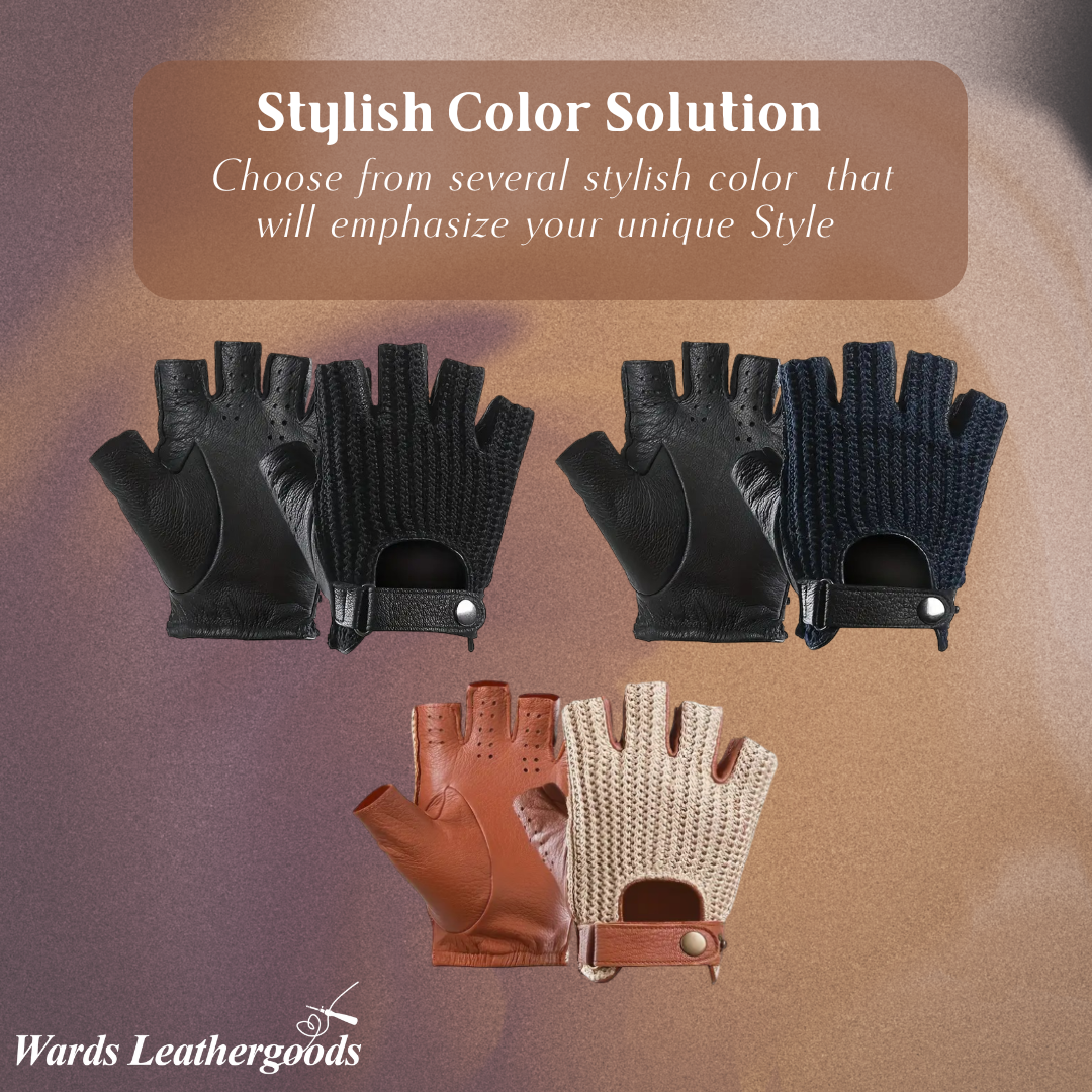 Cillian | Leather Knit Fingerless Driving Gloves
