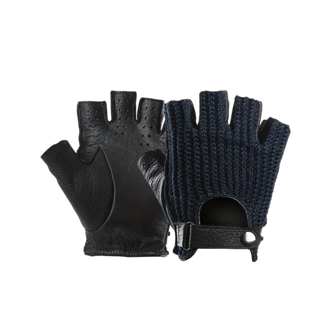 Cillian | Leather Knit Fingerless Driving Gloves