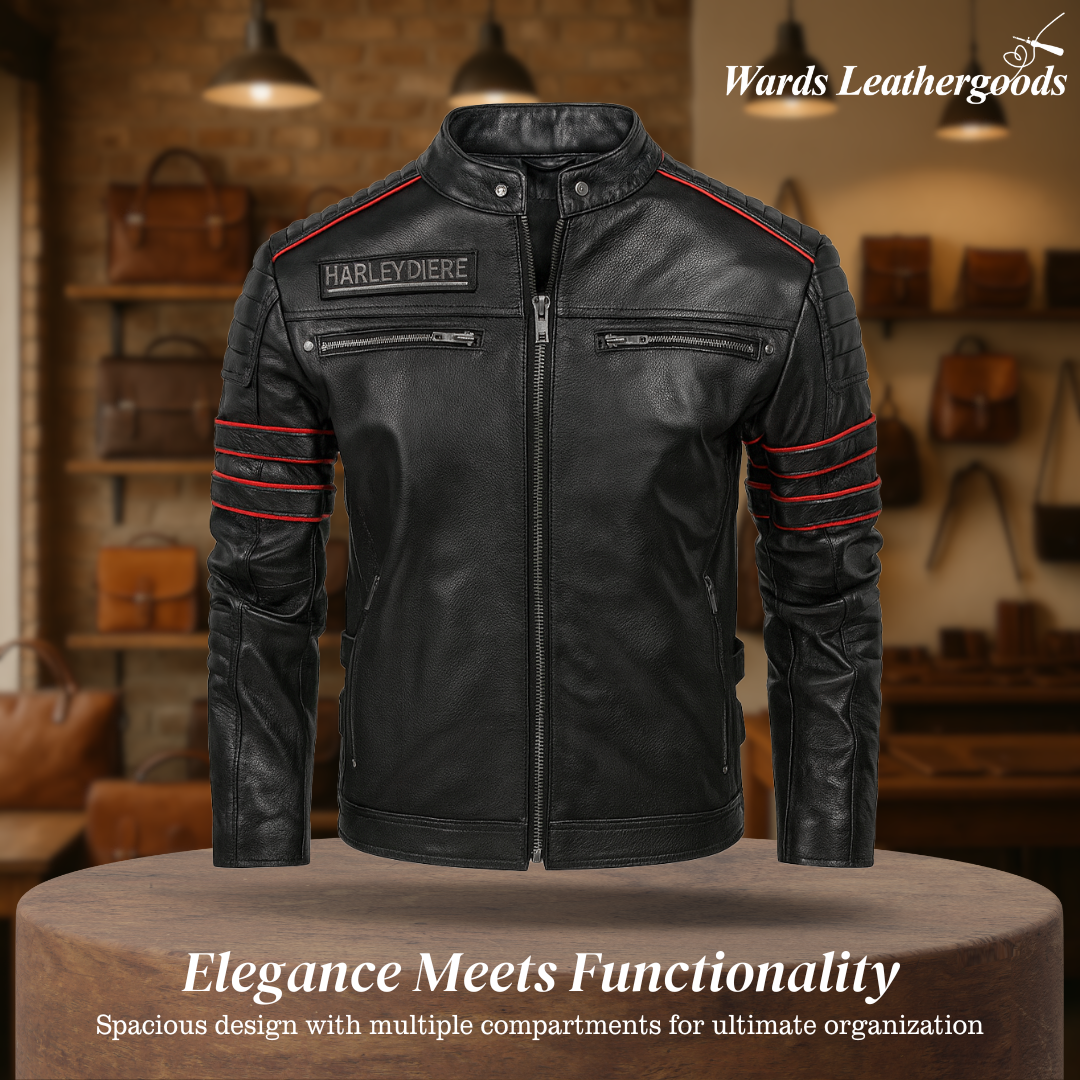 Darwin | Graphic Embroidered Leather Motorcycle Jacket