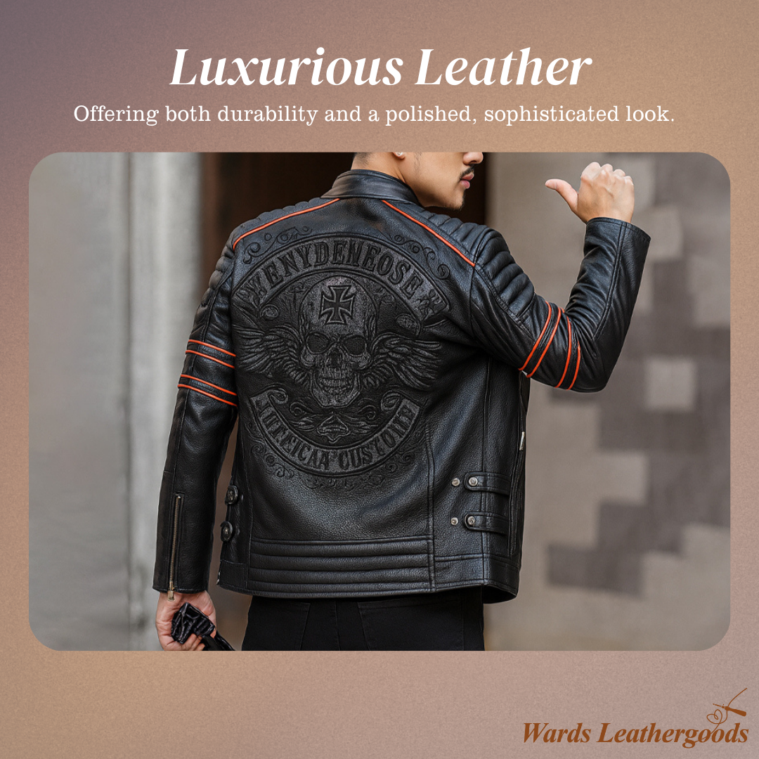 Darwin | Graphic Embroidered Leather Motorcycle Jacket