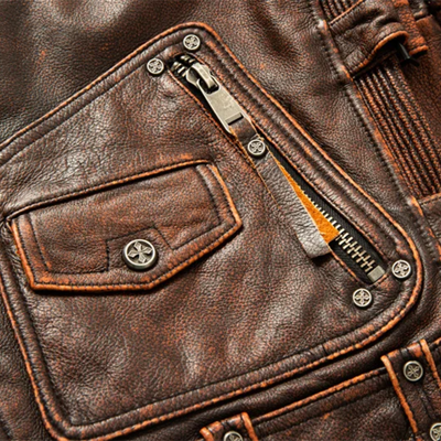 Leif | Retro Slim Fit Leather Motorcycle Jacket