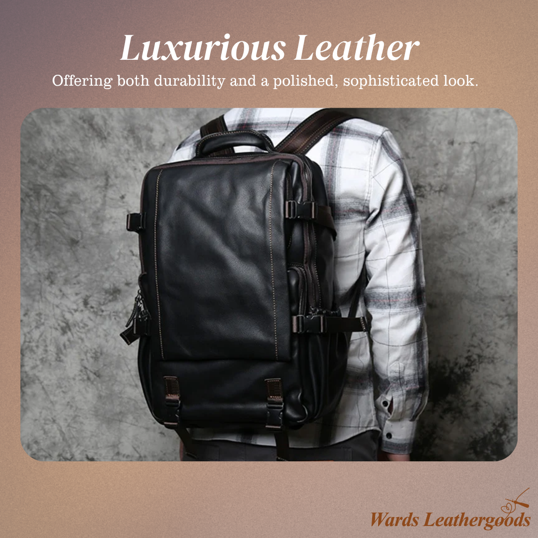 Griffin | Men's Black Leather Backpack for Work and Travel
