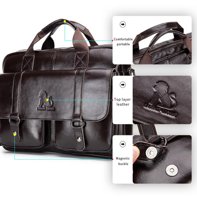 Sterling | Polished Leather Briefcase with Front Buckle Pockets