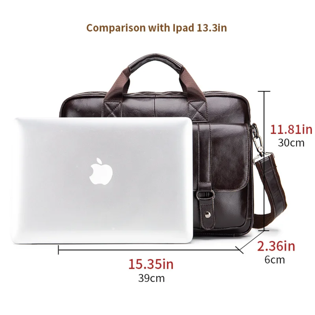 Sterling | Polished Leather Briefcase with Front Buckle Pockets