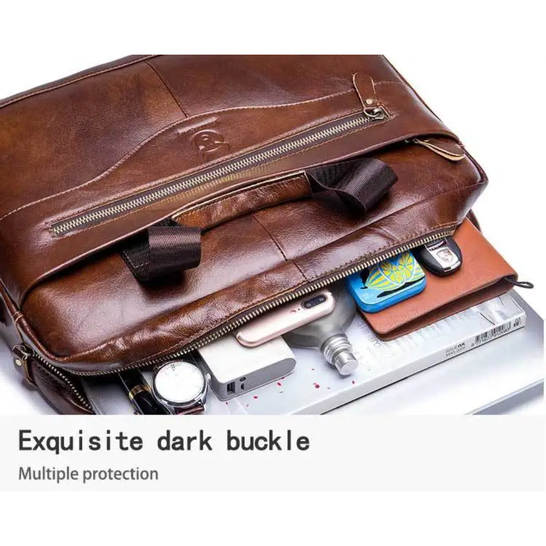 Mason | Professional Leather Laptop Bag with Curved Zip Detail